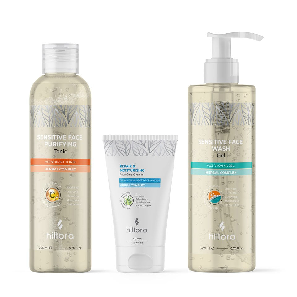 هيلورا كريم العناية بالوجه المرطب والمرمم للوجه من هيلورا + تونيك هيلورا المنقي + جل غسول الوجه من هيلورا