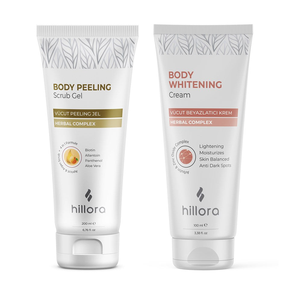 Hillora Vücut Peeling Jel + Hillora Vücut Beyazlatıcı Krem Vücut Bakım Seti