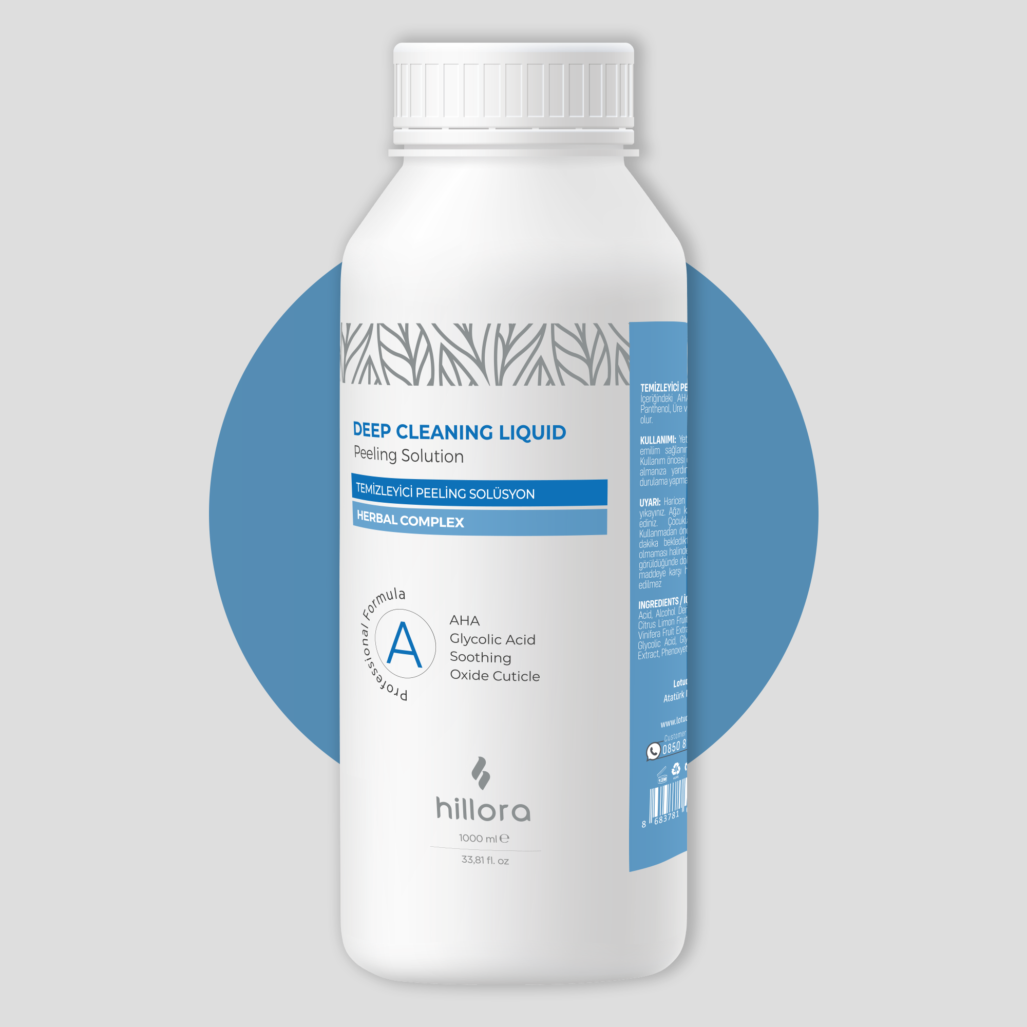 Hillora Hydrafacial AHA Solution nettoyante et exfoliante efficace 1000ml