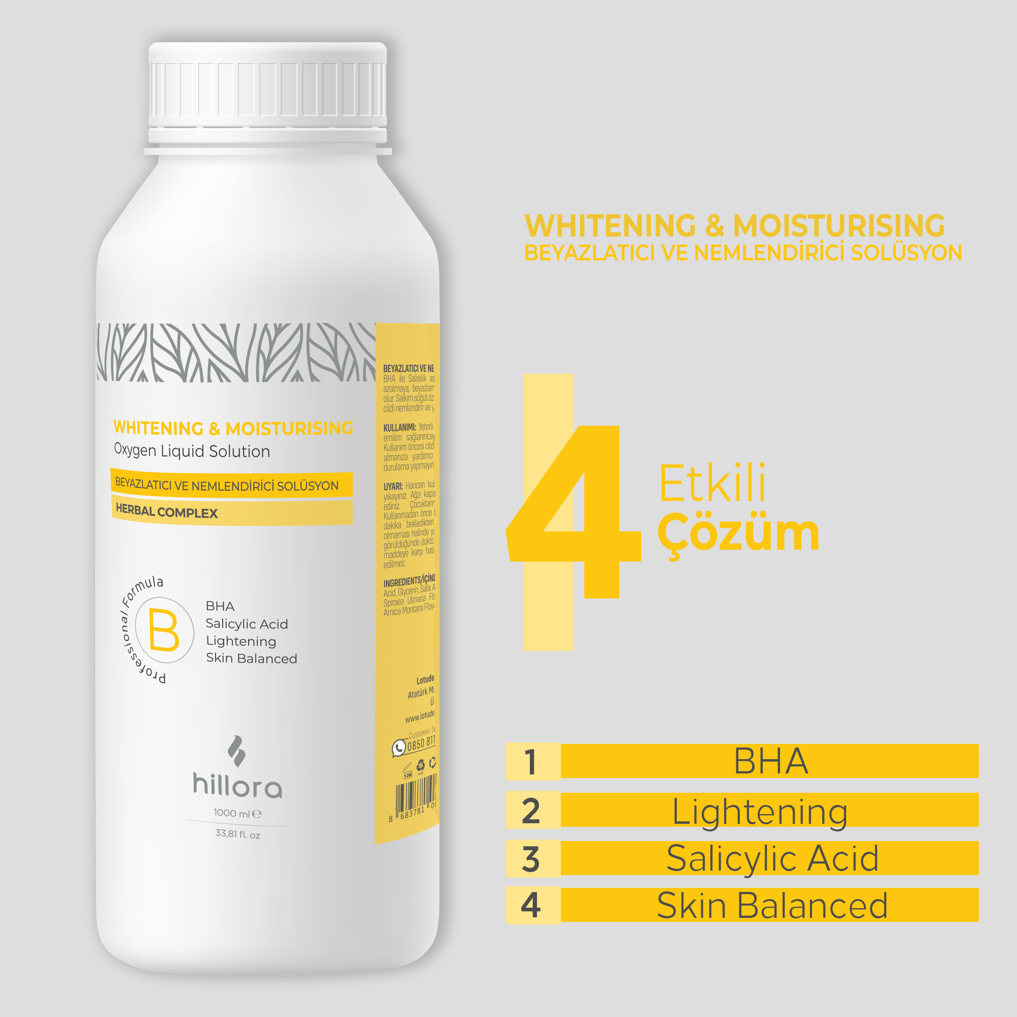 Hillora Hydrafacial BHA Solution blanchissante et hydratante efficace 1000ml