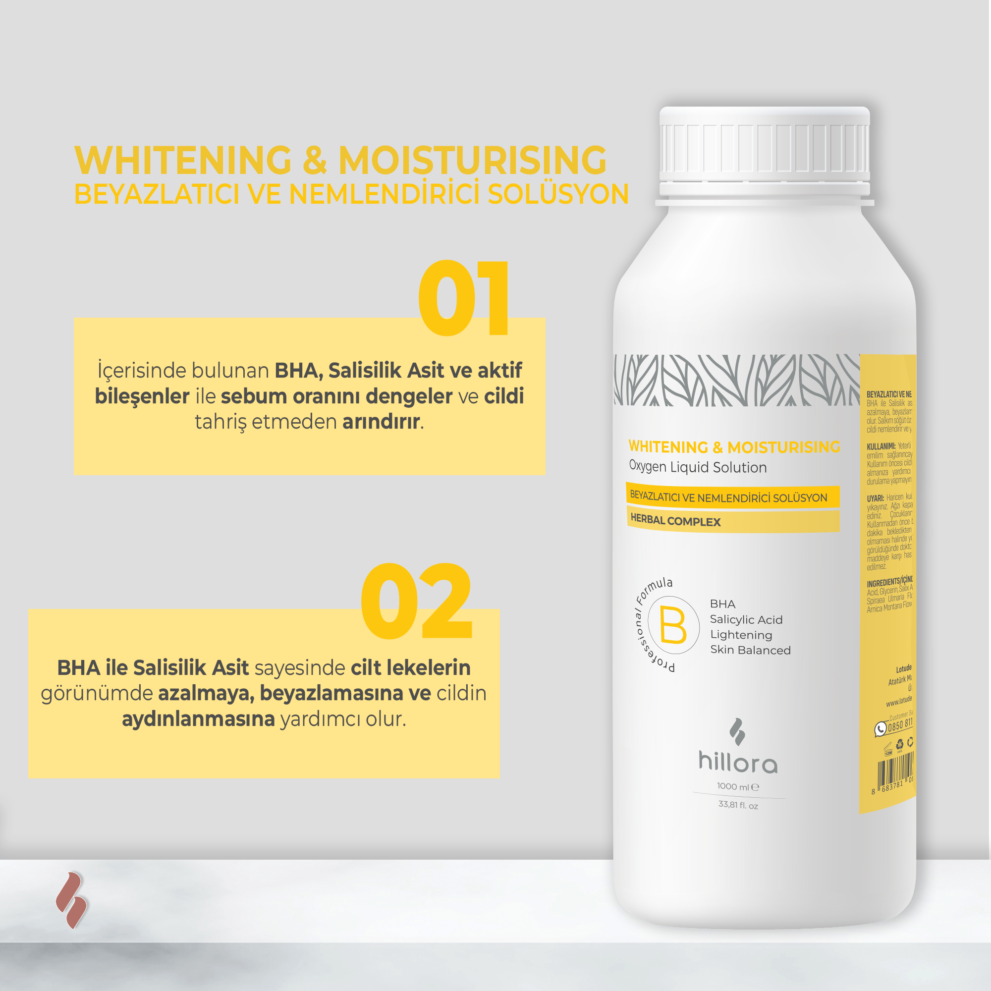 Hillora Hydrafacial BHA Solution blanchissante et hydratante efficace 1000ml