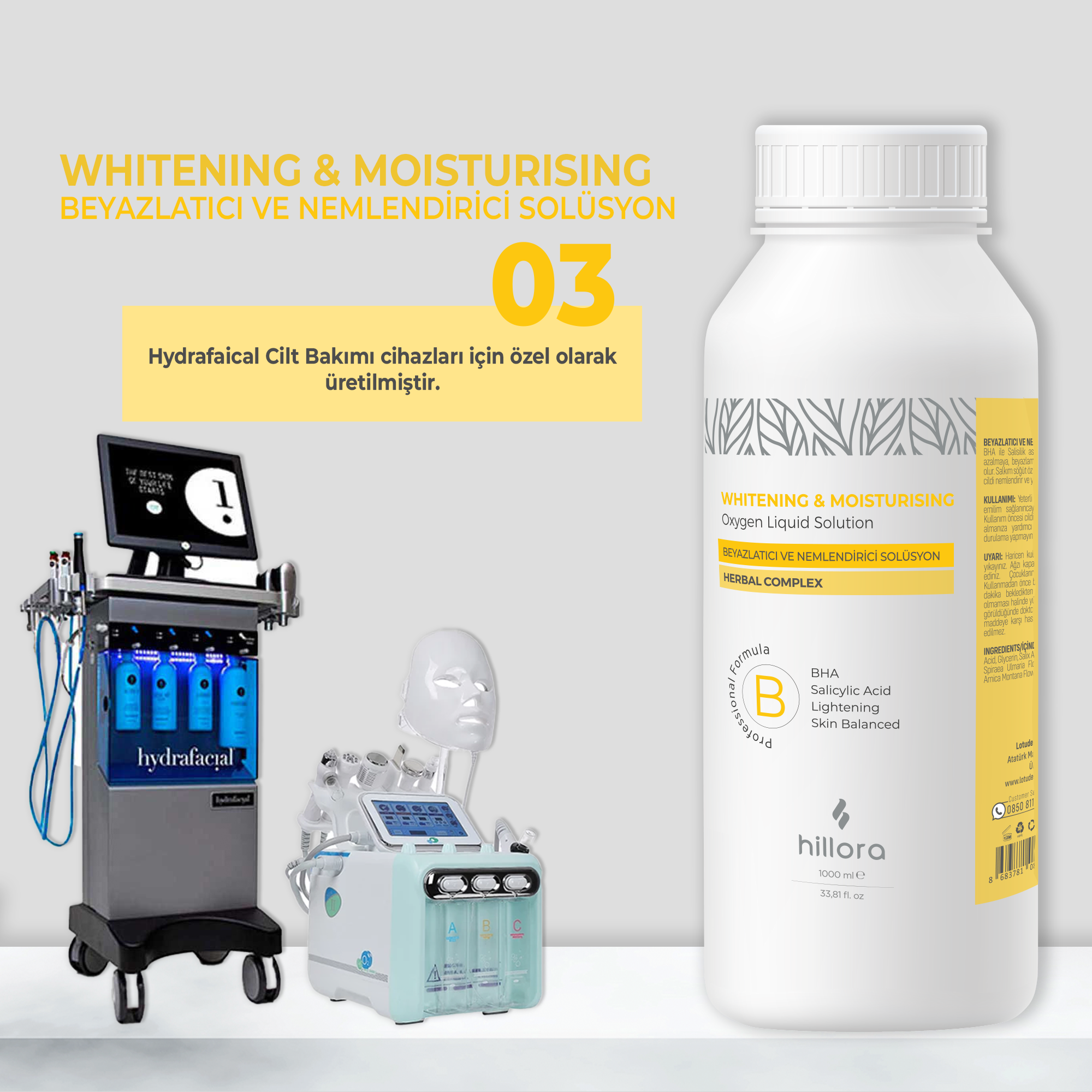 Hillora Hydrafacial BHA Solution blanchissante et hydratante efficace 1000ml
