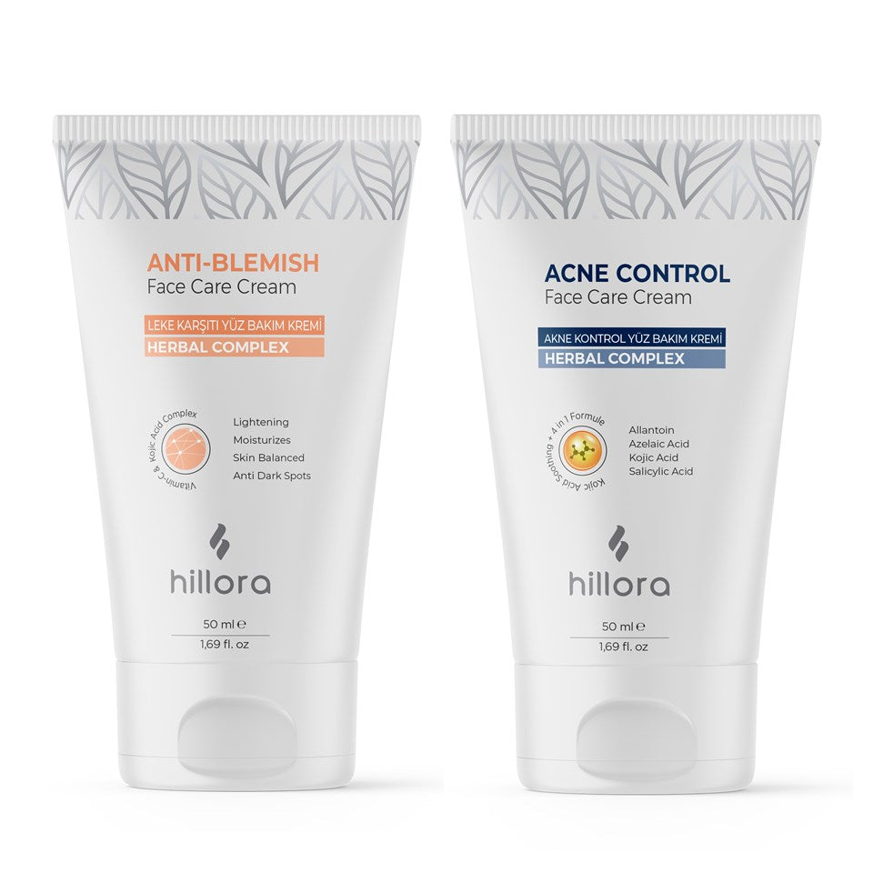 Hillora Leke Karşıtı Yüz Bakım Kremi + Hillora Akne Kontrol Yüz Bakım Kremi Set