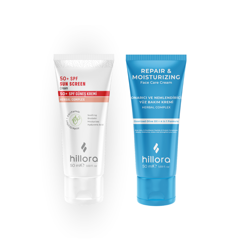 Hillora Sun Cream 50 SPF + Hillora Repairing and Moisturizing Face Care Cream Set