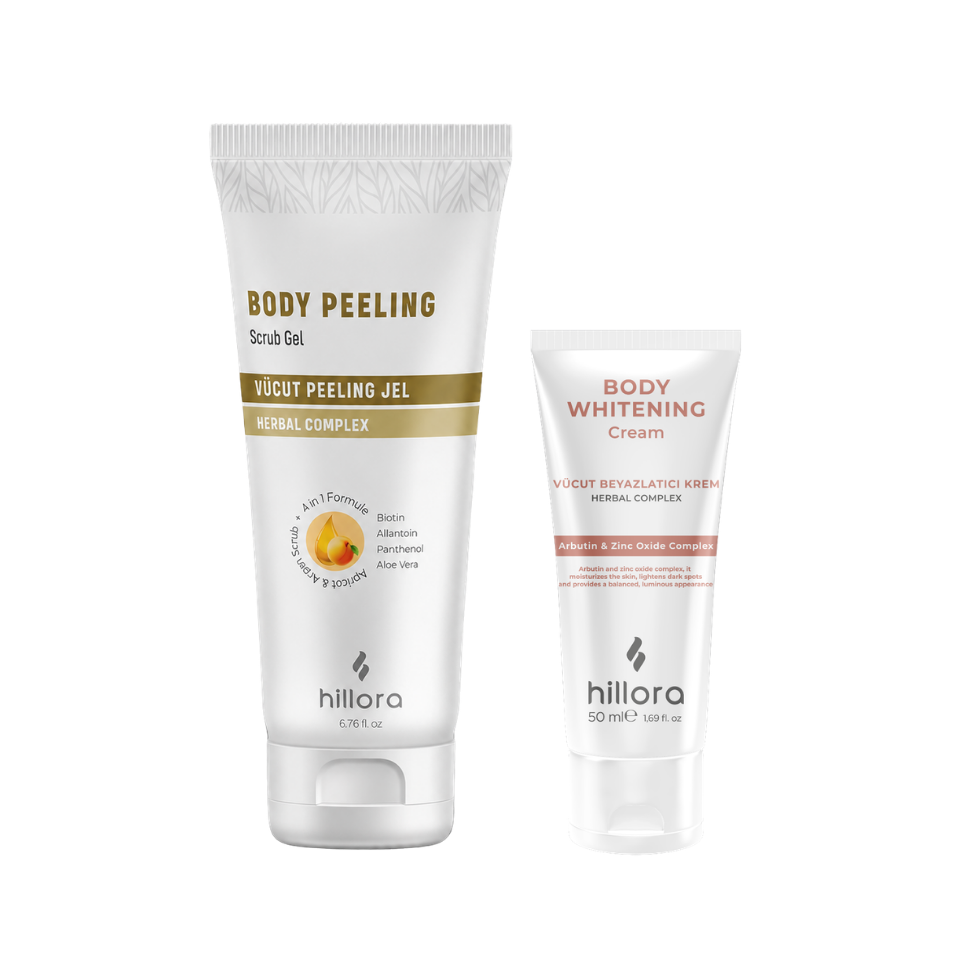 Hillora Vücut Peeling Jel + Hillora Vücut Beyazlatıcı Krem Vücut Bakım Seti