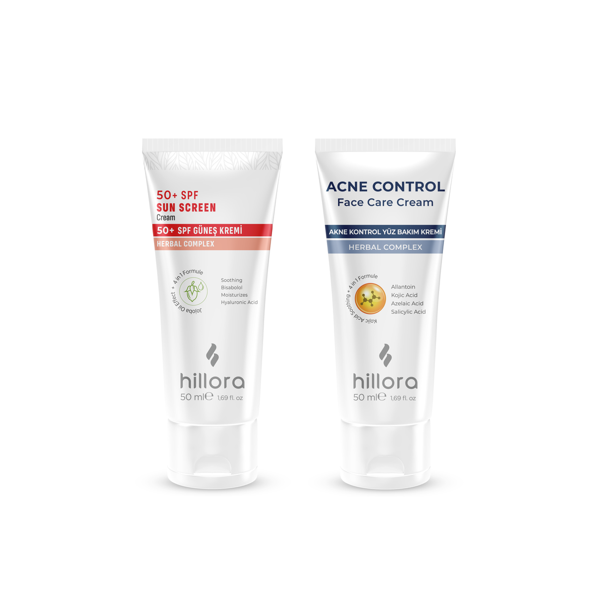 Hillora Sun Cream 50 SPF + Hillora Acne Control Face Care Cream Set